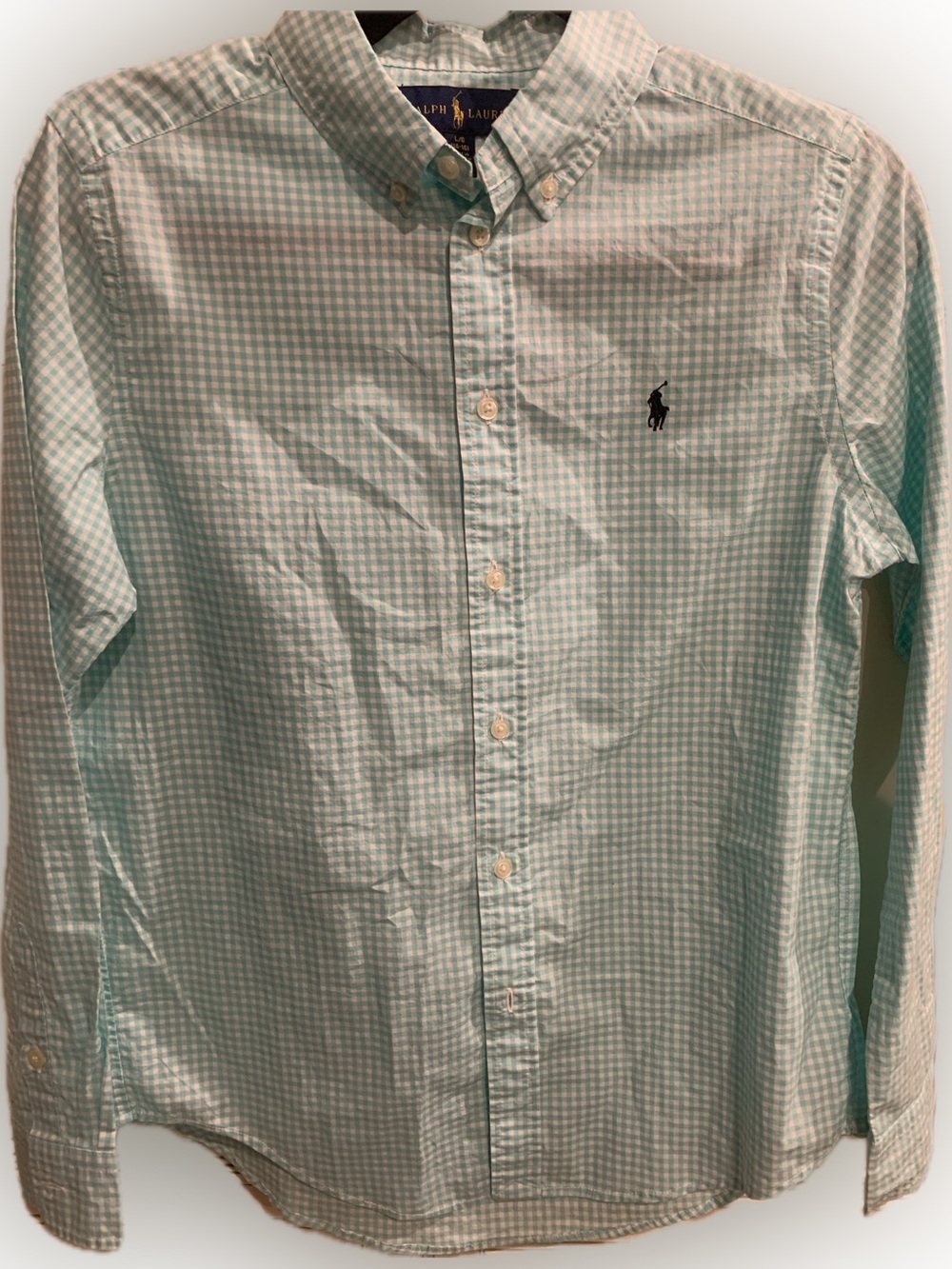 Ralph Lauren Mint Green Gingham Button-Down Shirt Boys size L